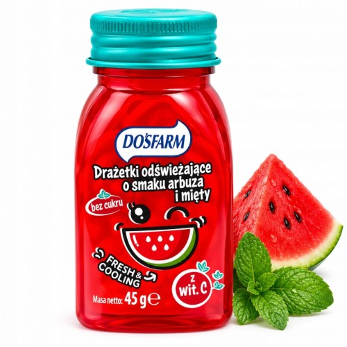 Dosfarm Drażetki Arbuz i Mięta - cukierki odświeżające, bez cukru (45g)
