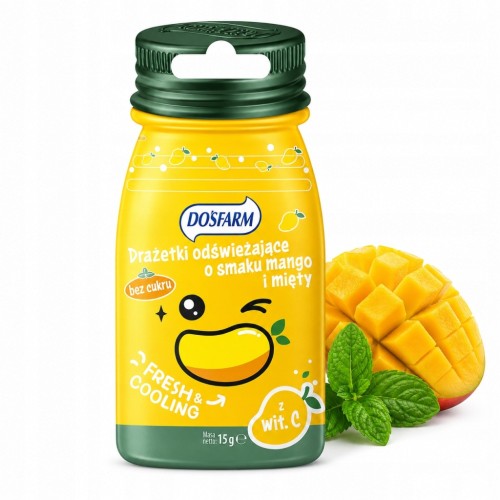 Dosfarm Drażetki Mango i Mięta - cukierki odświeżające, bez cukru (15g)