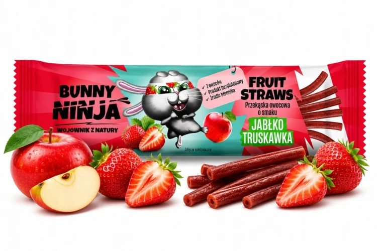 Bunny Ninja Fruit Straws - truskawka, jabłko, bez cukru (16g)
