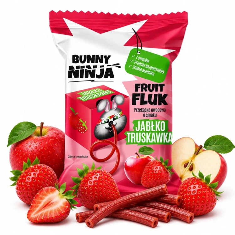 Bunny Ninja Fruit Fluk - truskawka, jabłko, bez cukru (15g)