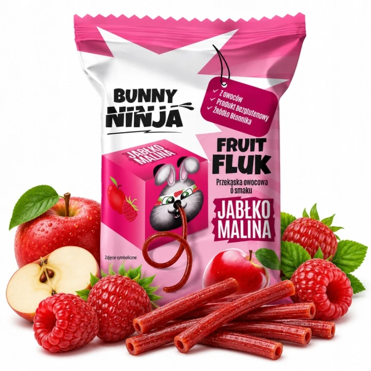 Bunny Ninja Fruit Fluk - malina, jabłko, bez cukru (15g)