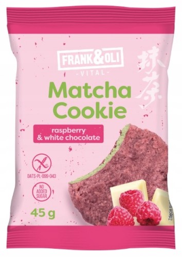 Frank&Oli Matcha Cookie - malina z białą czekoladą, bez cukru (45 g)