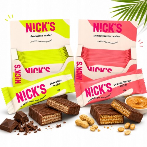 Nick's Wafer MIX x 24 szt. - baton, wafelek, bez cukru, bez glutenu