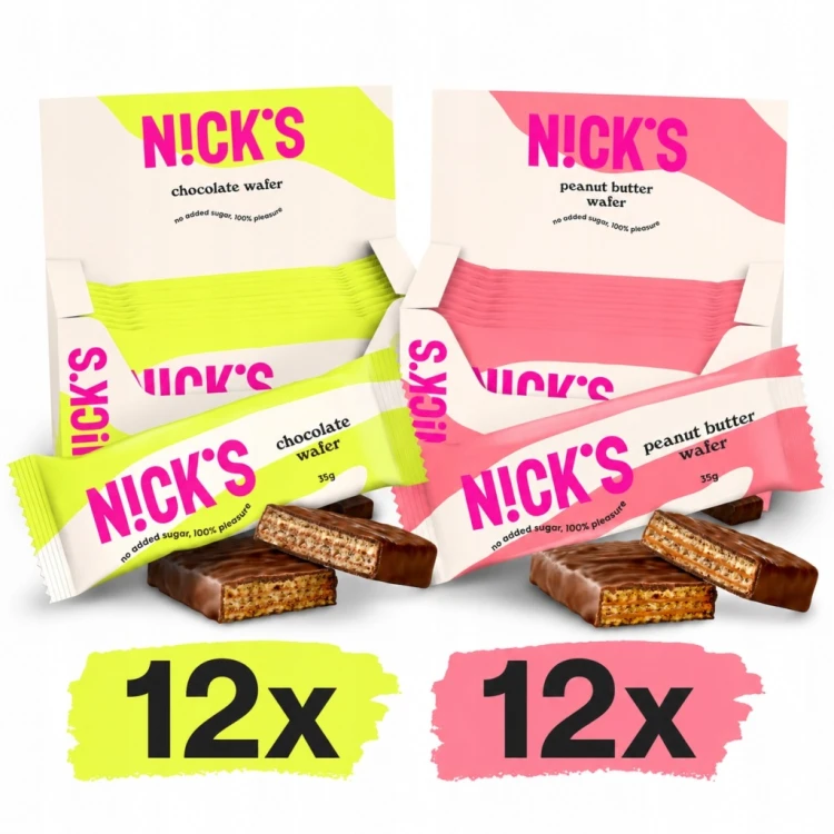 Nick's Wafer MIX x 24 szt. - baton, wafelek, bez cukru, bez glutenu