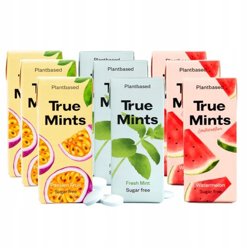 True Mints MIX Smaków – 9 szt. Miętówki, pastylki bez cukru (z Danii)