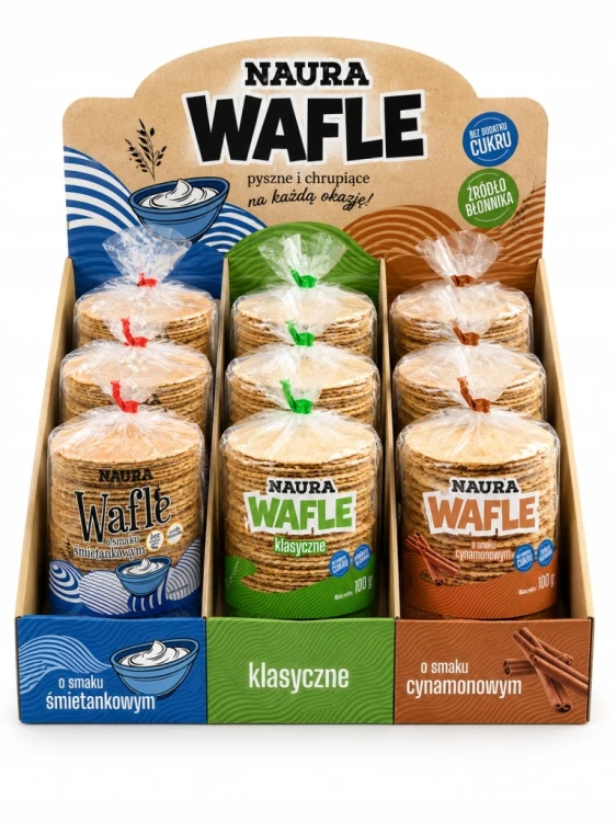 Naura Wafle MIX Smaków 9 szt. - bez cukru, błonnik (100g)