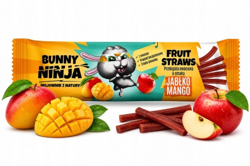 Bunny Ninja Fruit Straws - mango, jabłko, bez cukru (16g)