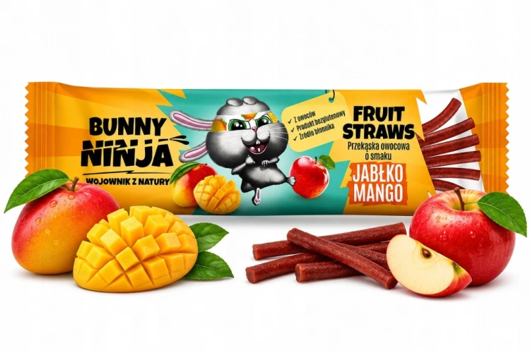 Bunny Ninja Fruit Straws - mango, jabłko, bez cukru (16g)