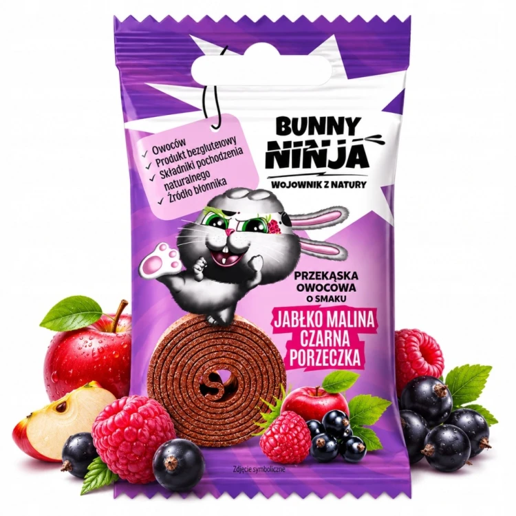 Bunny Ninja Fruit Rolls - jabłko, malina, czarna porzeczka, bez cukru (15g)