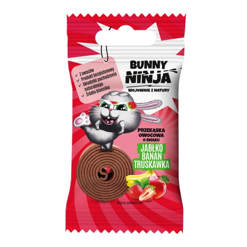 Bunny Ninja Fruit Rolls - jabłko, banan, truskawka, bez cukru (15g)