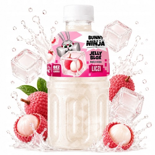 NATA DE COCO Bunny Ninja Jelly Blox Liczi napój NFC 72% soku bez cukru