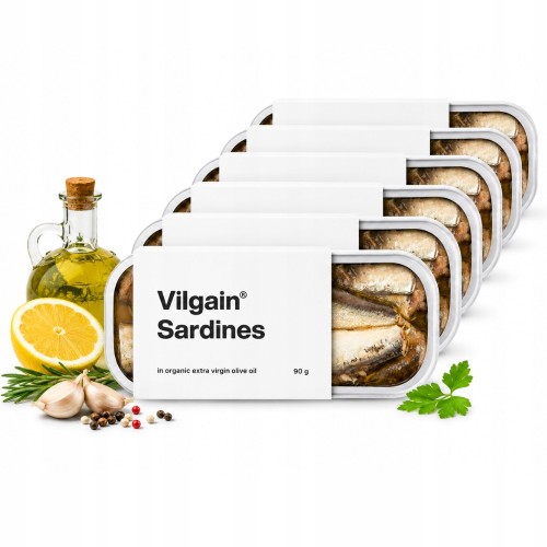 Vilgain Sardynki 12 szt. - w BIO oliwie z oliwek, wysokobiałkowe (90g)
