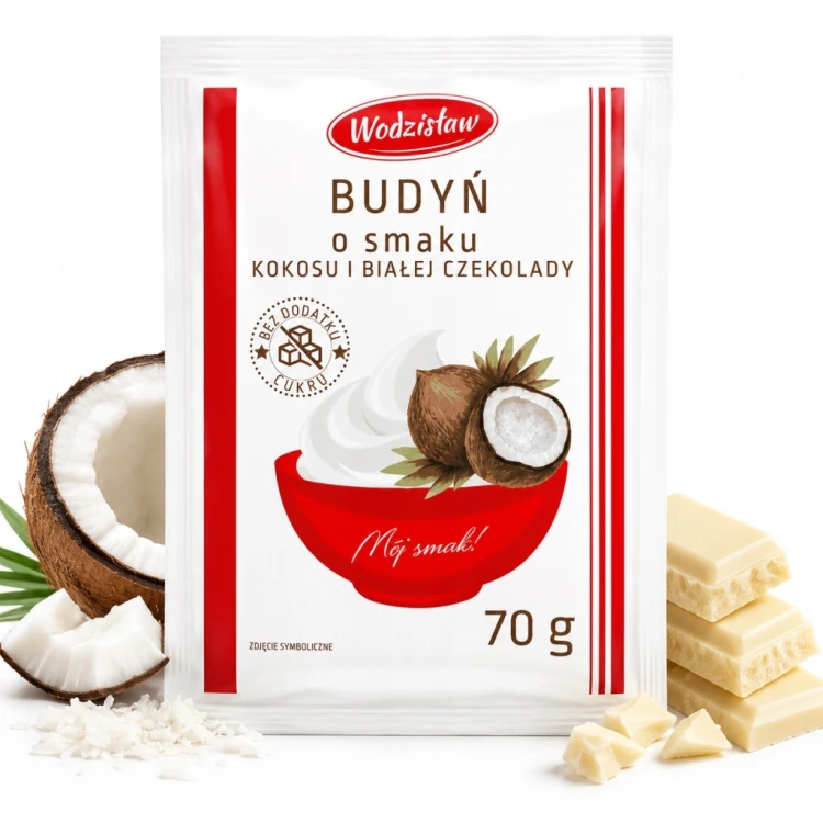 Wodzisław Budyń Kokos i Biała Czekolada - z erytrytolem, bez cukru (70g)