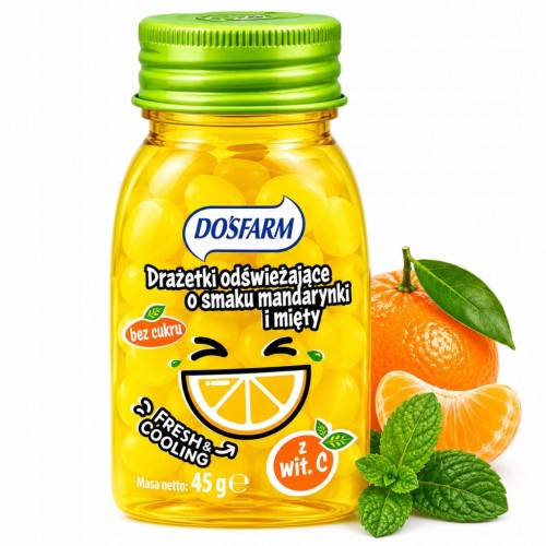 Dosfarm Drażetki Mandarynka Mięta - cukierki odświeżające, bez cukru (45g)