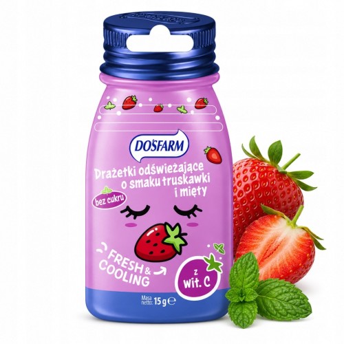 Dosfarm Drażetki Truskawka i Mięta - cukierki odświeżające, bez cukru (15g)