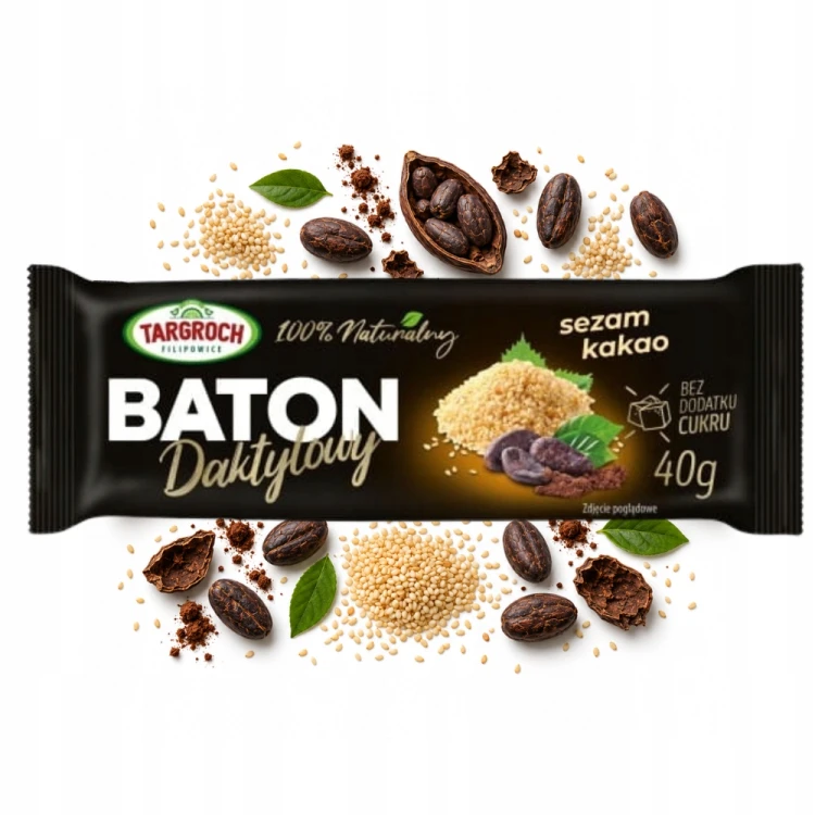 Targroch Baton Daktylowy z Sezamem i Kakao - naturalny, bez cukru (40g)
