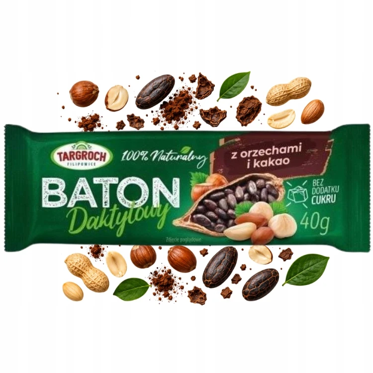 Targroch Baton Daktylowy Orzechy i Kakao - naturalny, bez cukru (40g)