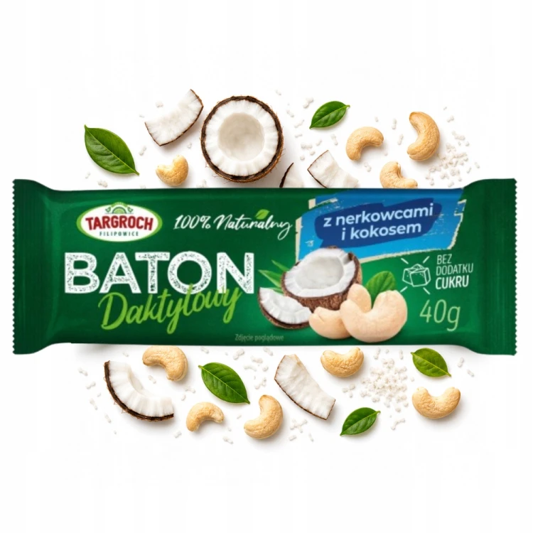 Targroch Baton Daktylowy Nerkowce i Kokos - naturalny, bez cukru (40g)