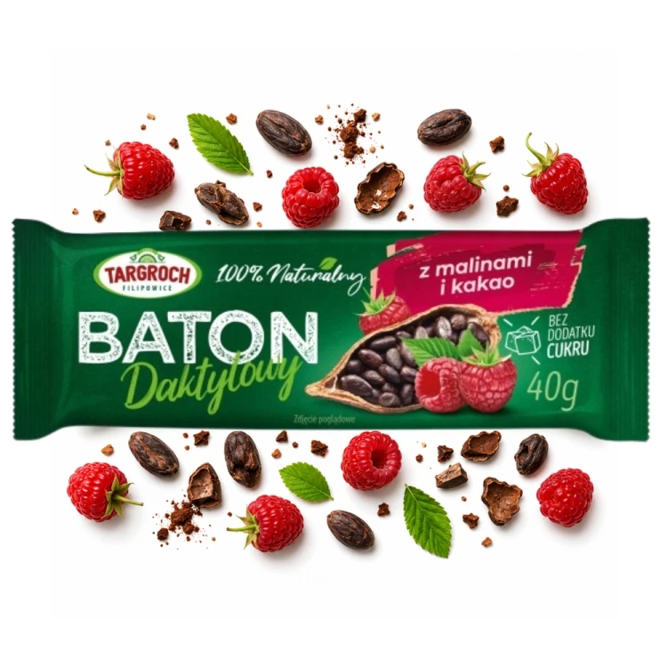 Targroch Baton Daktylowy z Malinami i Kakao - naturalny, bez cukru (40g)