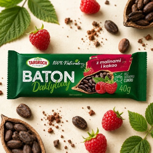 Targroch Baton Daktylowy z Malinami i Kakao - naturalny, bez cukru (40g)