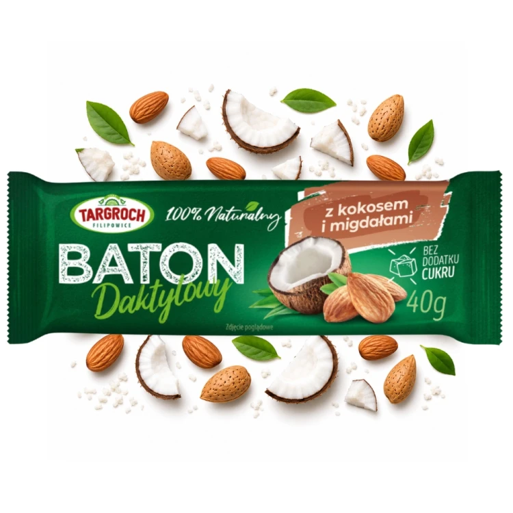 Targroch Baton Daktylowy z Kokosem i Migdałami - naturalny, bez cukru (40g)