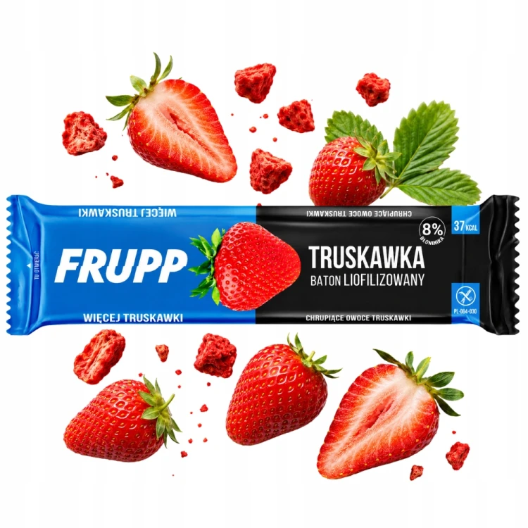 Frupp Truskawka - baton liofilizowany, wegański, bez glutenu, bez cukru