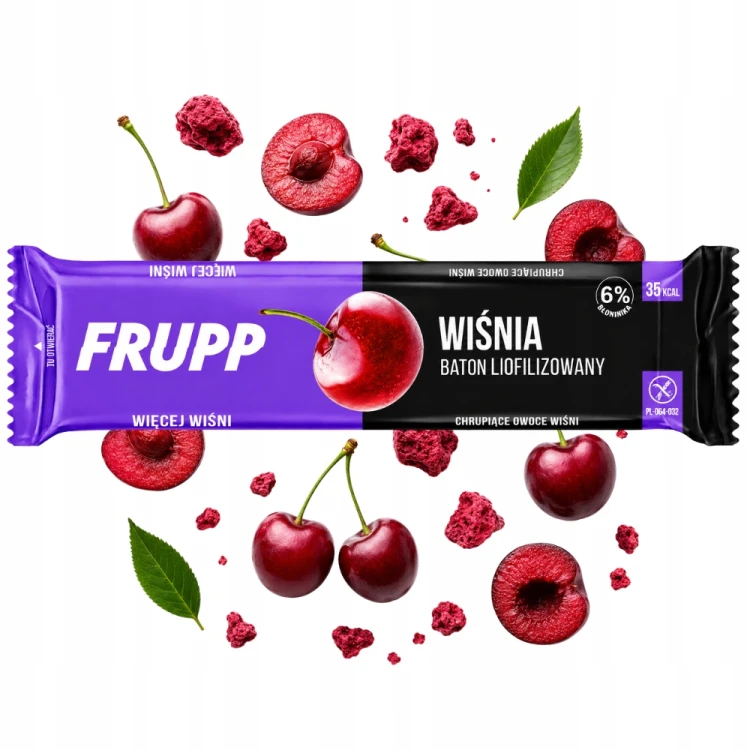 Frupp Wiśnia - baton liofilizowany, wegański, bez glutenu, bez cukru