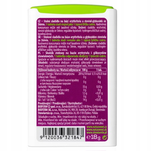 Natusweet Stewia w tabletkach - słodzik, 300 tabletek (18g)
