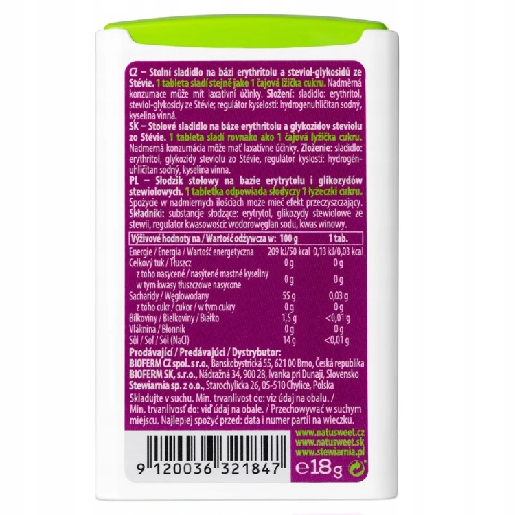Natusweet Stewia w tabletkach - słodzik, 300 tabletek (18g)