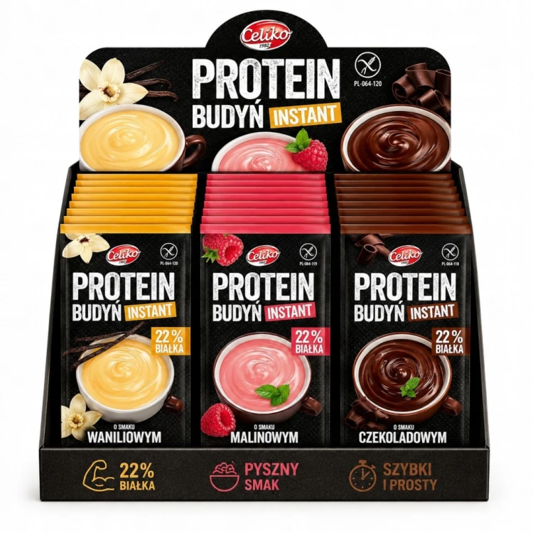 Celiko Budyń Proteinowy MIX Smaków - 18 szt. , wysokobiałkowy, bez glutenu
