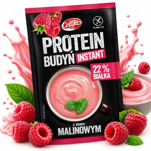 Celiko Budyń Proteinowy Malinowy - instant, wysokobiałkowy, bez glutenu