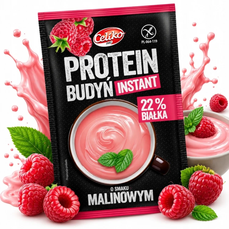 Celiko Budyń Proteinowy Malinowy - instant, wysokobiałkowy, bez glutenu