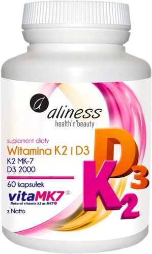 Aliness WITAMINA K2 MK-7 NATTO + D3 2000 IU, Naturalna (60 kapsułek)
