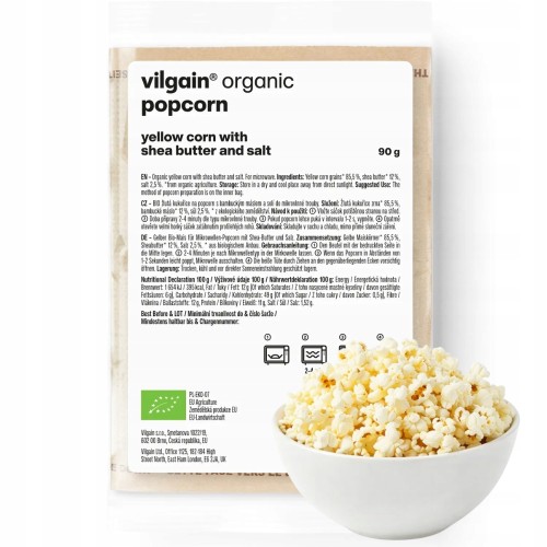 Vilgain Popcorn do Mikrofalówki BIO - naturalny, włoska kukurydza, błonnik