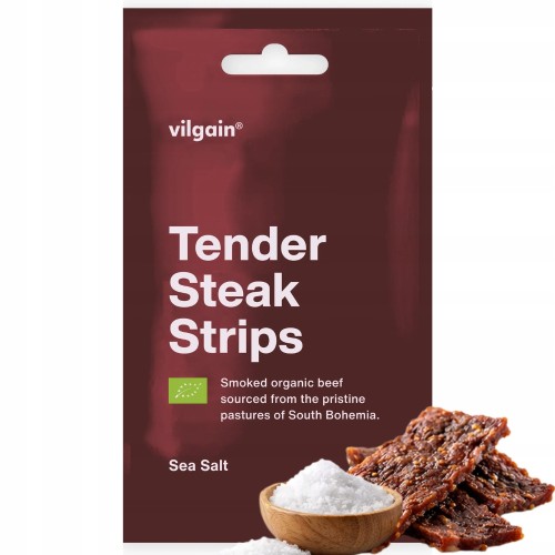 Vilgain Steak Strips - wołowina suszona BIO, bez konserwantów, premium, 25g