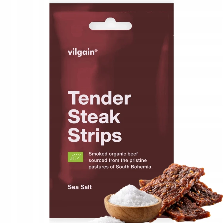 Vilgain Steak Strips - wołowina suszona BIO, bez konserwantów, premium, 25g