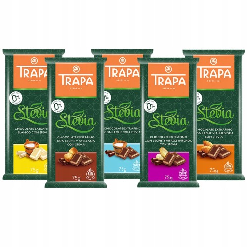 Trapa Czekolada Mleczna MIX Smaków - bez cukru, ze stewią, 75g (Hiszpania)