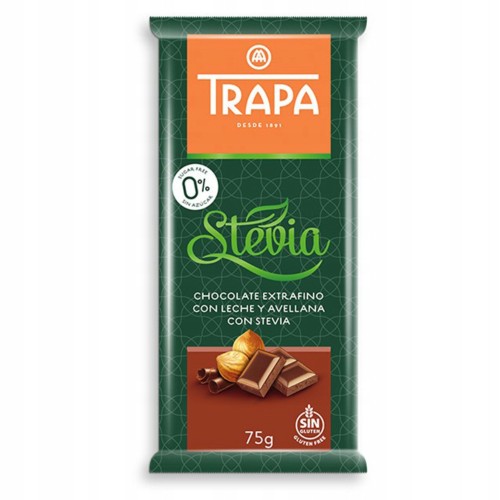 Trapa Czekolada Mleczna z Orzechami Laskowymi- bez cukru, ze stewią (75g)