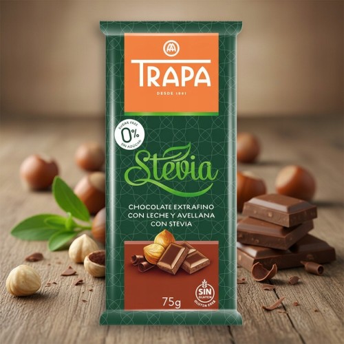 Trapa Czekolada Mleczna z Orzechami Laskowymi- bez cukru, ze stewią (75g)