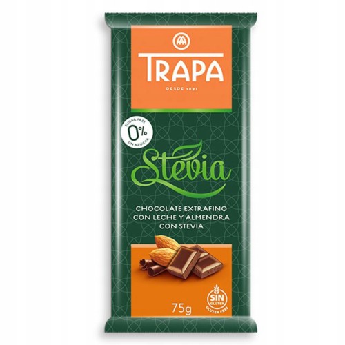 Trapa Czekolada Mleczna z Migdałami - bez cukru, ze stewią, 75g (Hiszpania)