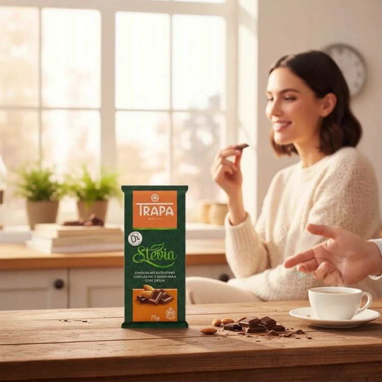 Trapa Czekolada Mleczna z Migdałami - bez cukru, ze stewią, 75g (Hiszpania)