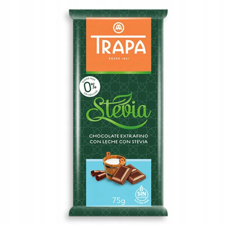 Trapa Czekolada Mleczna - bez cukru, ze stewią, 75g (Hiszpania)