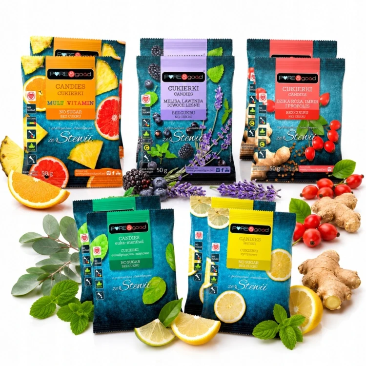 Pure&Good Cukierki MIX Smaków - 10 szt. landrynki bez cukru, ze stewią