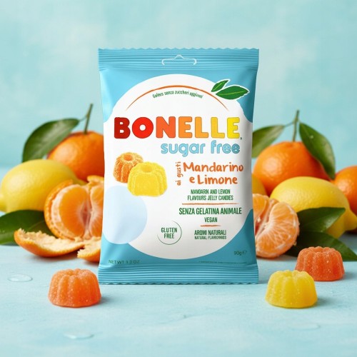 Bonelle Żelki Cytryna i Mandarynka - bez cukru, wegańskie, bez żelatyny 90g