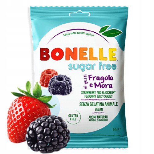 Bonelle Żelki Jeżyna i Truskawka - bez cukru, wegańskie, bez żelatyny (90g)