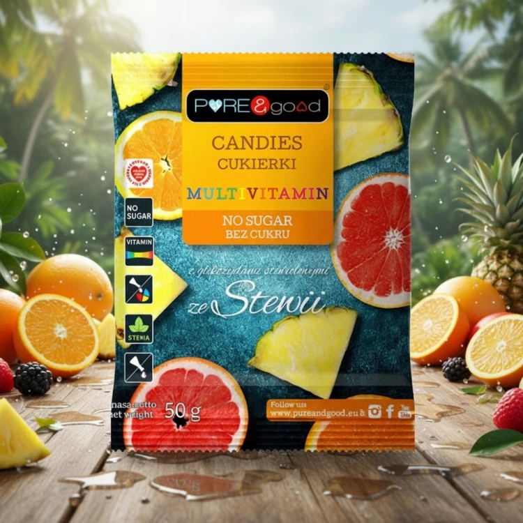 Pure&Good Cukierki MIX Smaków - landrynki bez cukru, ze stewią (50g)