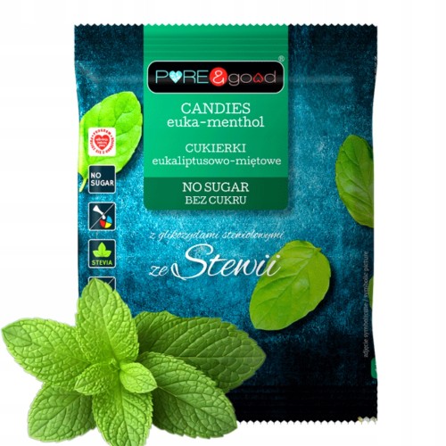 Pure&Good Cukierki Mięta Eukaliptus - bez cukru, landrynki ze stewią (50g)