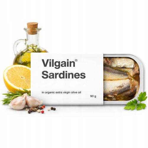 Vilgain Sardynki w BIO oliwie z oliwek extra virgin, wysokobiałkowe (90g)