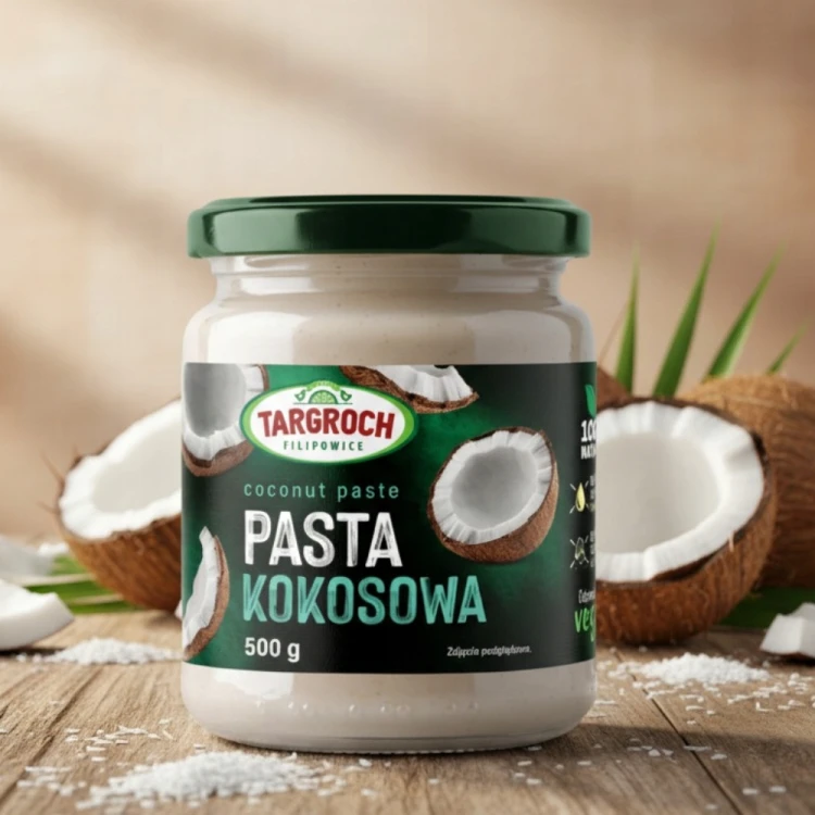Targroch Pasta Kokosowa - bez cukru, 100% pasta z miąższu kokosa (500g)