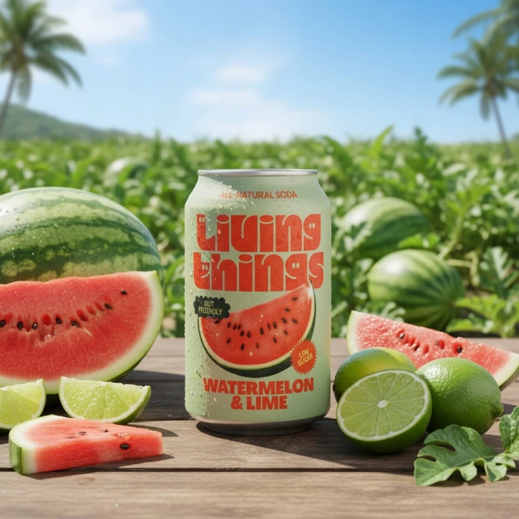 Living Things Prebiotic Soda - Arbuz i Limonka, bez cukru, 330ml (UK)